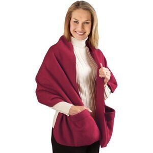 Cozy Fleece Wrap Shawl With Large Front Pockets - Keeps Hands